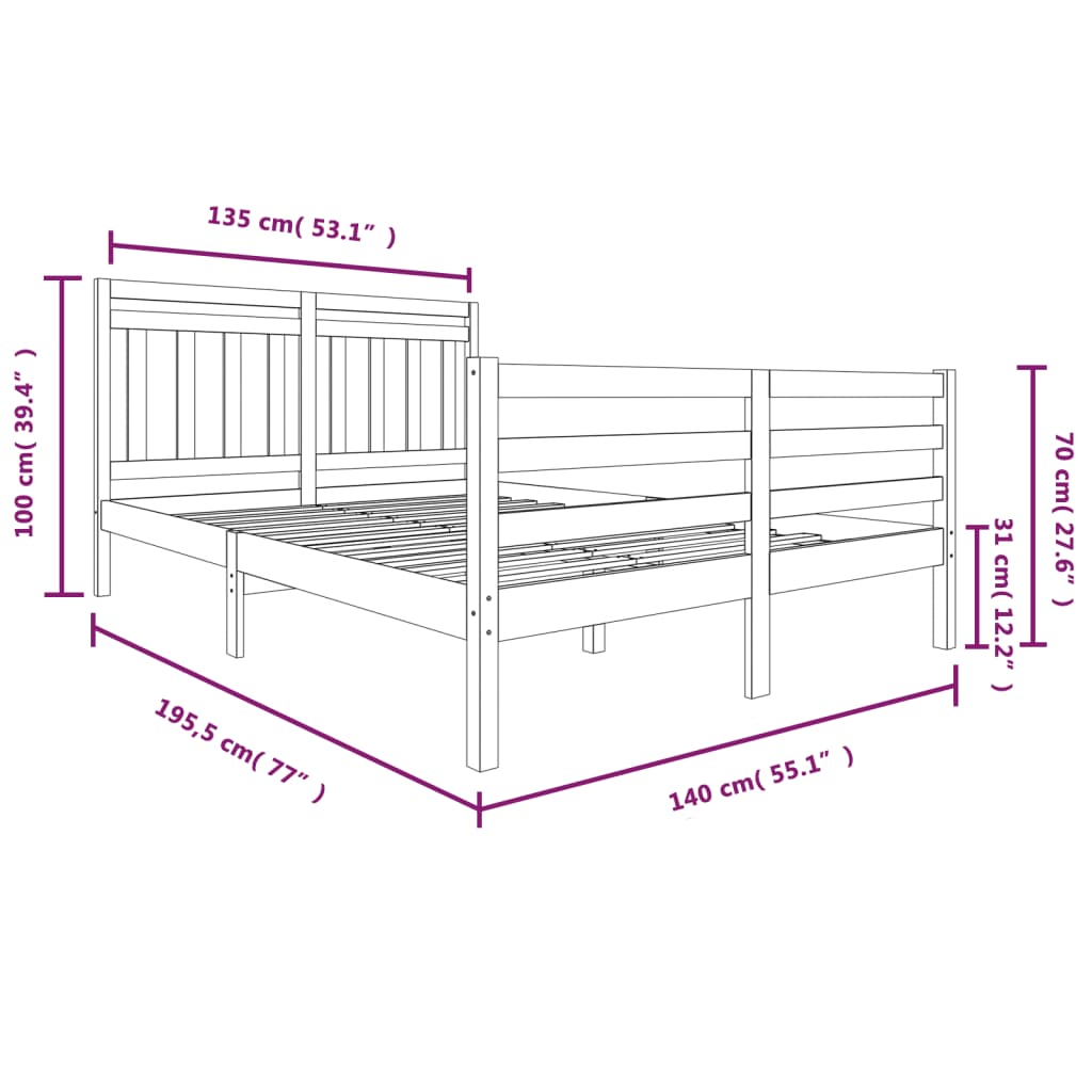 Bed Frame without Mattress Double Solid Wood