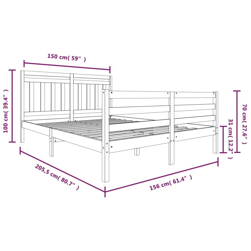 Bed Frame without Mattress King Size Solid Wood