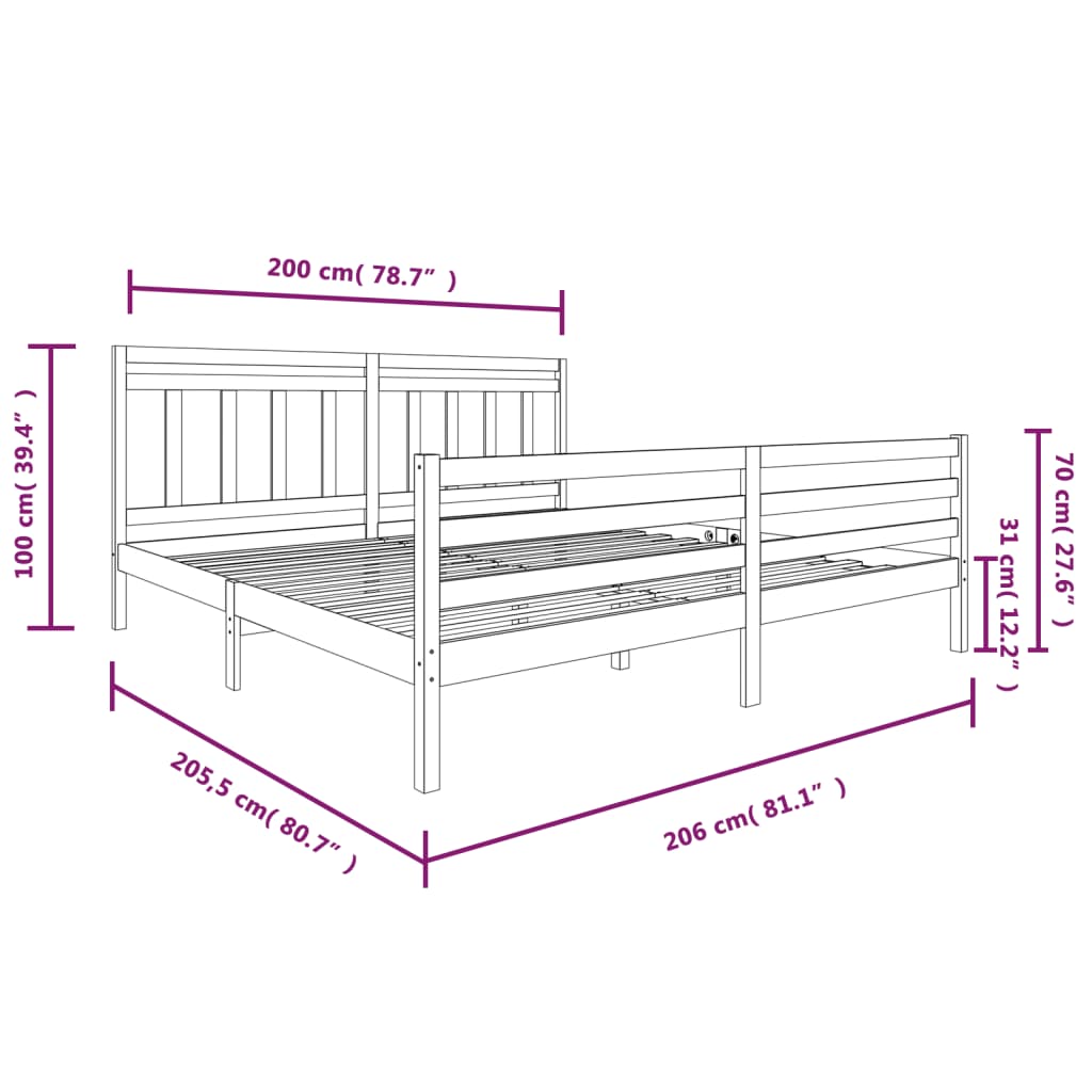 3100674 vidaXL Bed Frame without Mattress Solid Wood 200x200 cm (810450+814114)