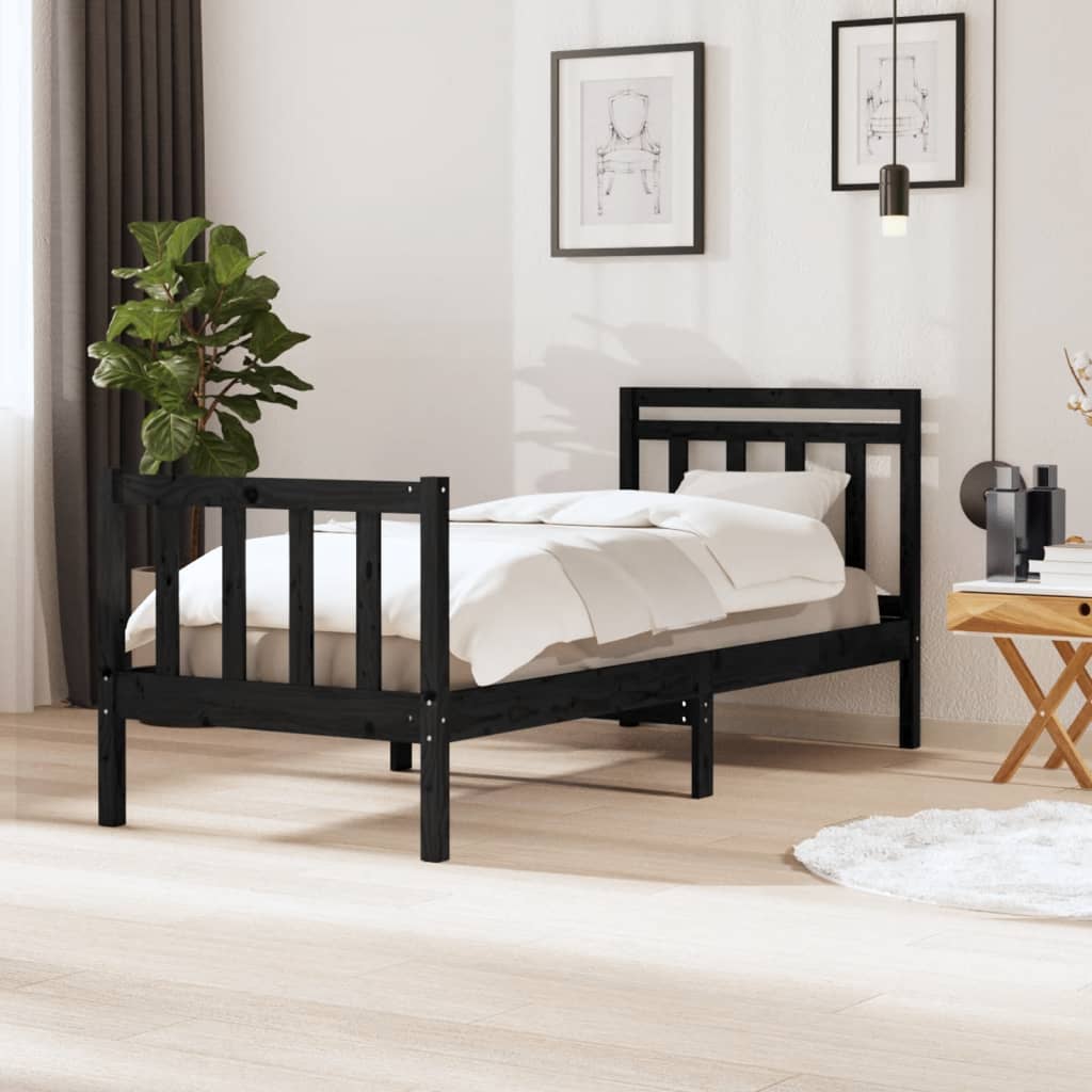 Bed Frame without Mattress Black Small Single Solid Wood