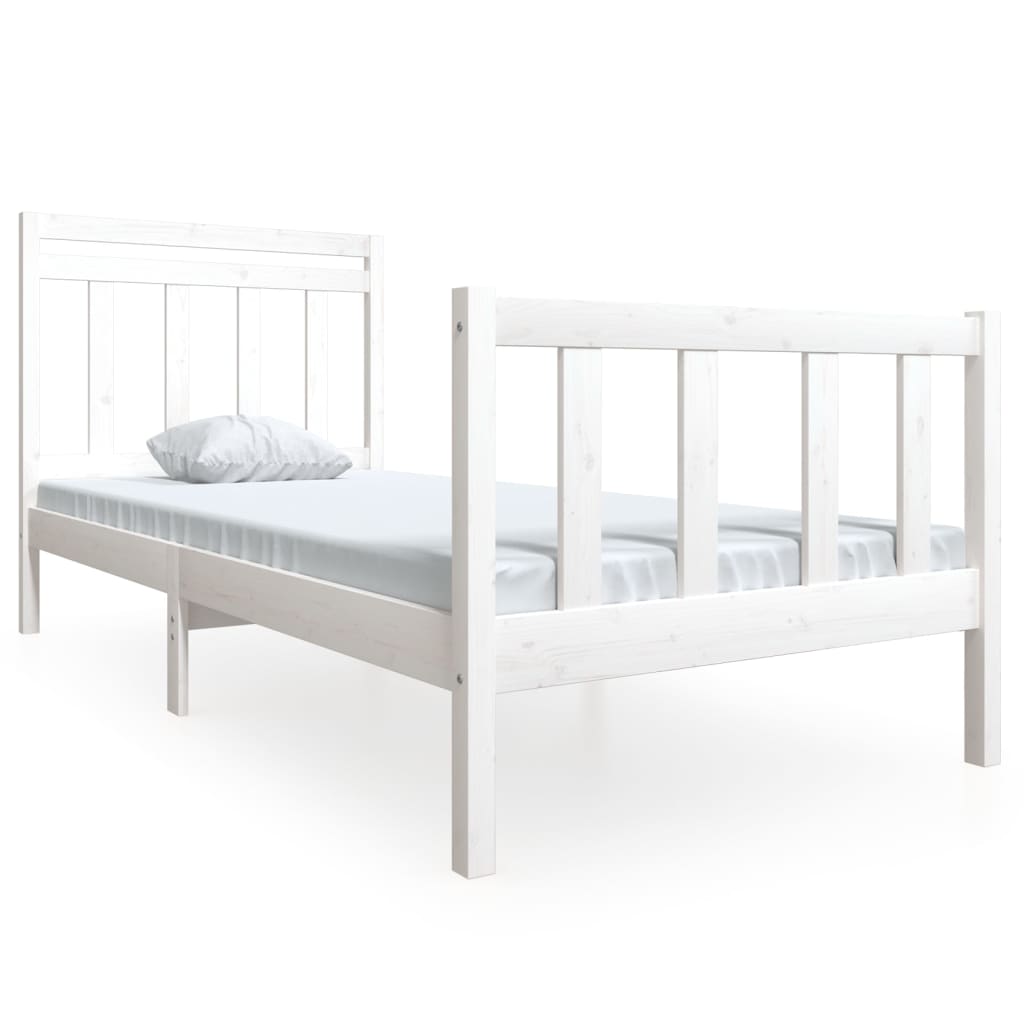 Bed Frame without Mattress White Single Solid Wood