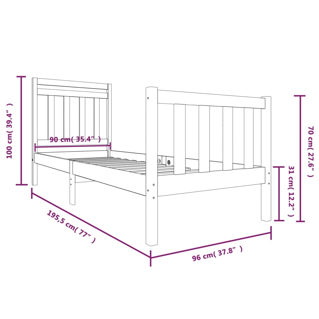 Bed Frame without Mattress White Single Solid Wood