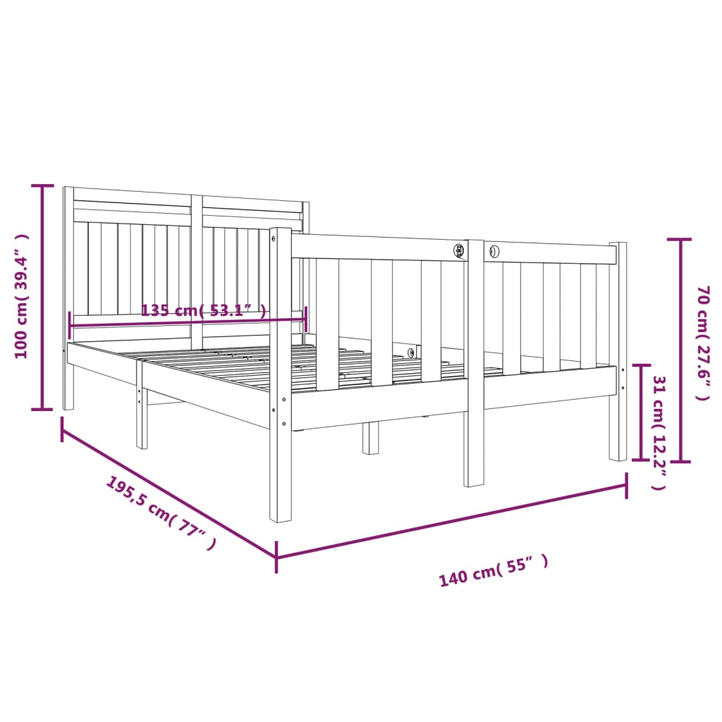 Bed Frame without Mattress Double Solid Wood
