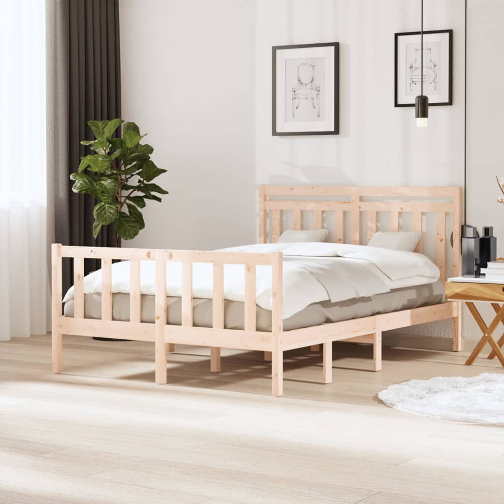 Bed Frame without Mattress Double Solid Wood