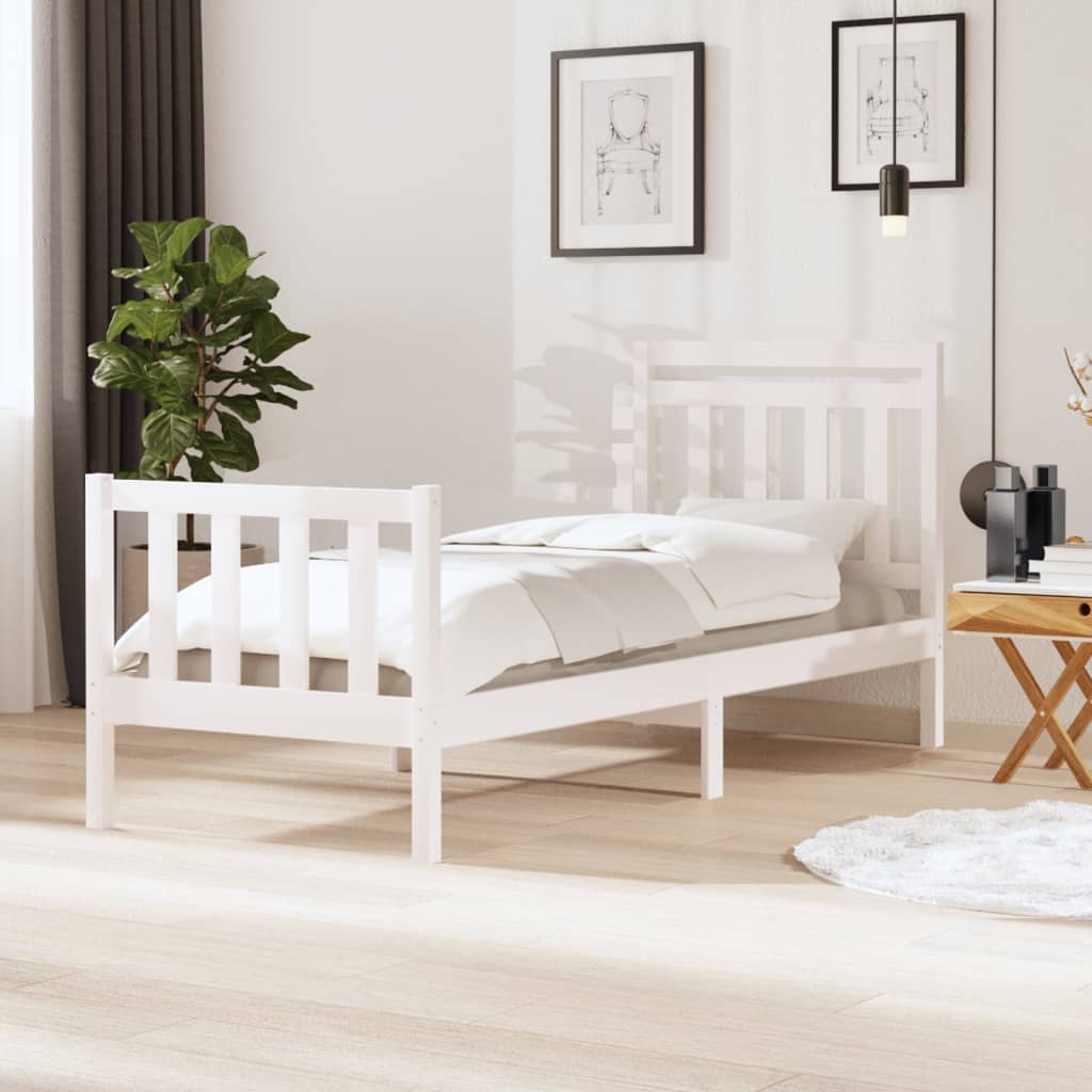 3100705 vidaXL Bed Frame without Mattress White Solid Wood 90x200 cm (810068+814075)