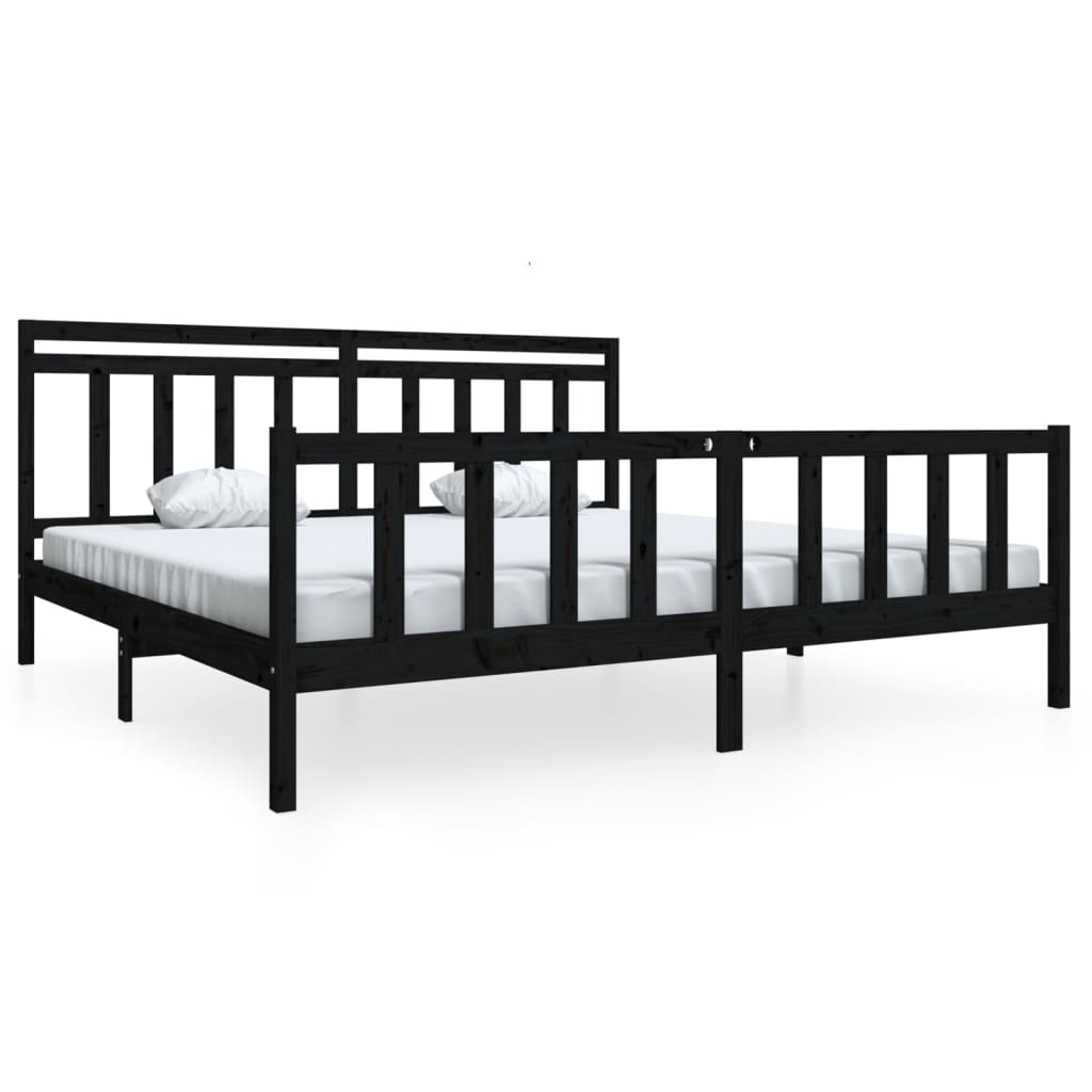 3100982 vidaXL Bed Frame without Mattress Black Solid Wood 200x200 cm (810106+814118)