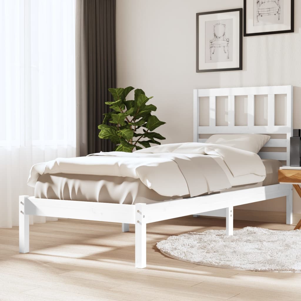 Bed Frame without Mattress White 75x190 cm Small Single  Solid Wood Pine