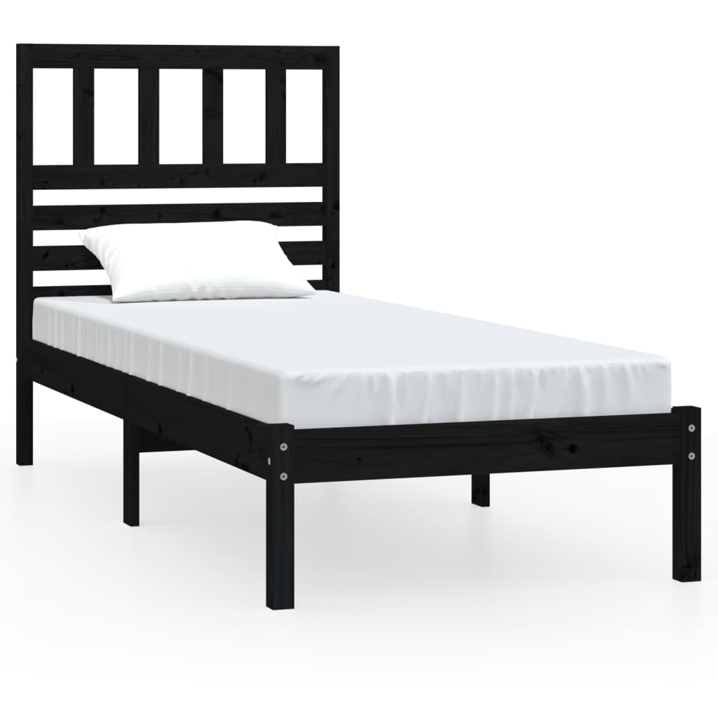 Bed Frame without Mattress Black 75x190 cm Small Single  Solid Wood Pine