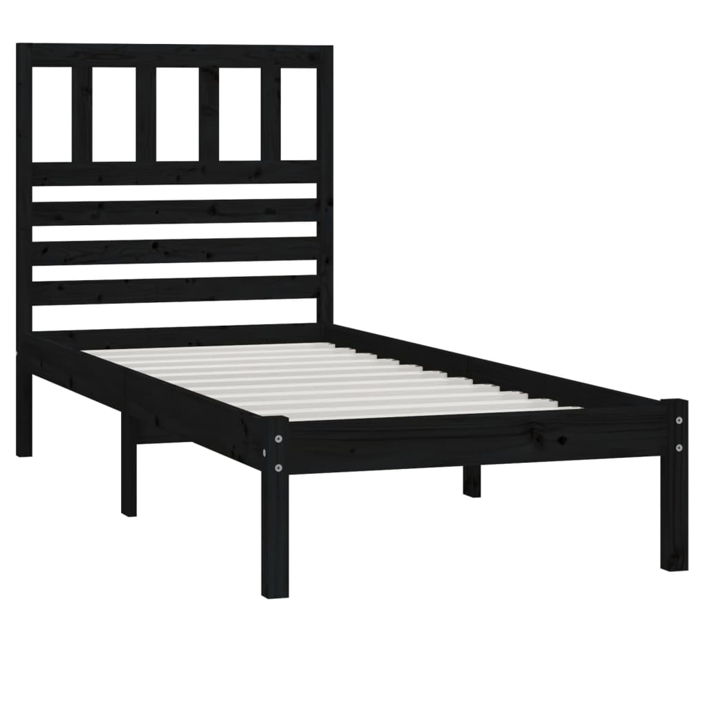 Bed Frame without Mattress Black 75x190 cm Small Single  Solid Wood Pine