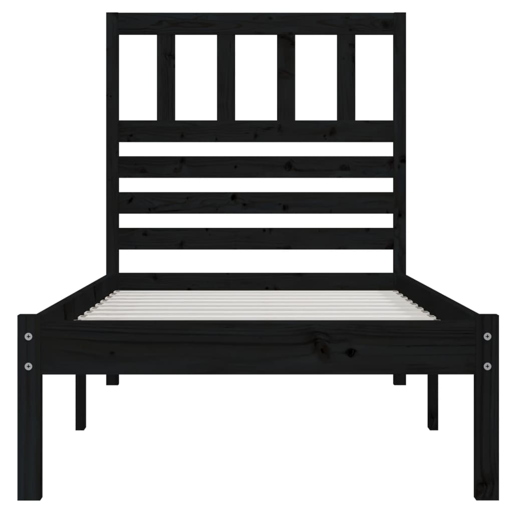 Bed Frame without Mattress Black 75x190 cm Small Single  Solid Wood Pine