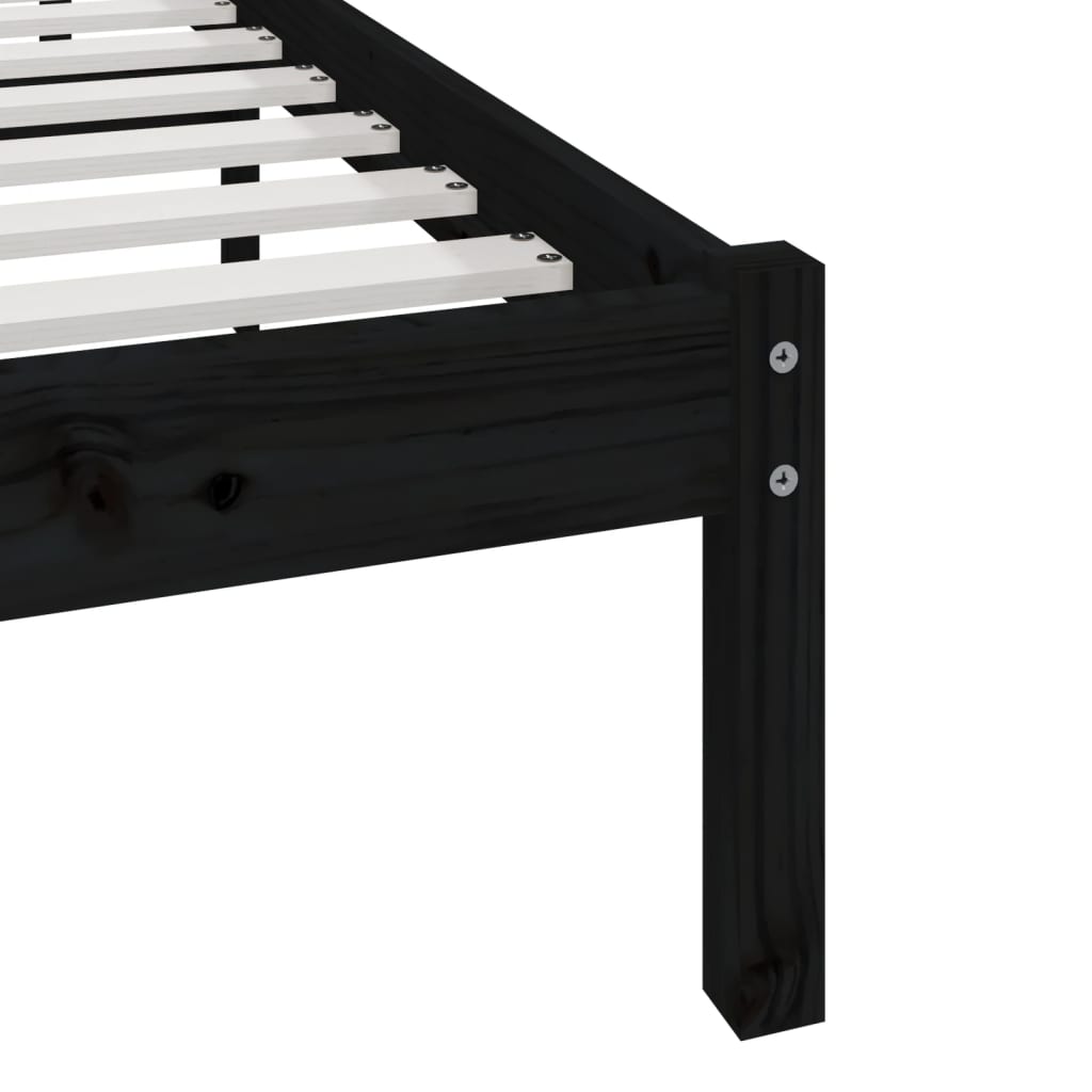 Bed Frame without Mattress Black 75x190 cm Small Single  Solid Wood Pine