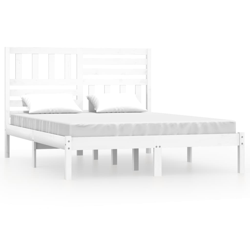 Bed Frame without Mattress White Solid Wood Pine 140x190 cm
