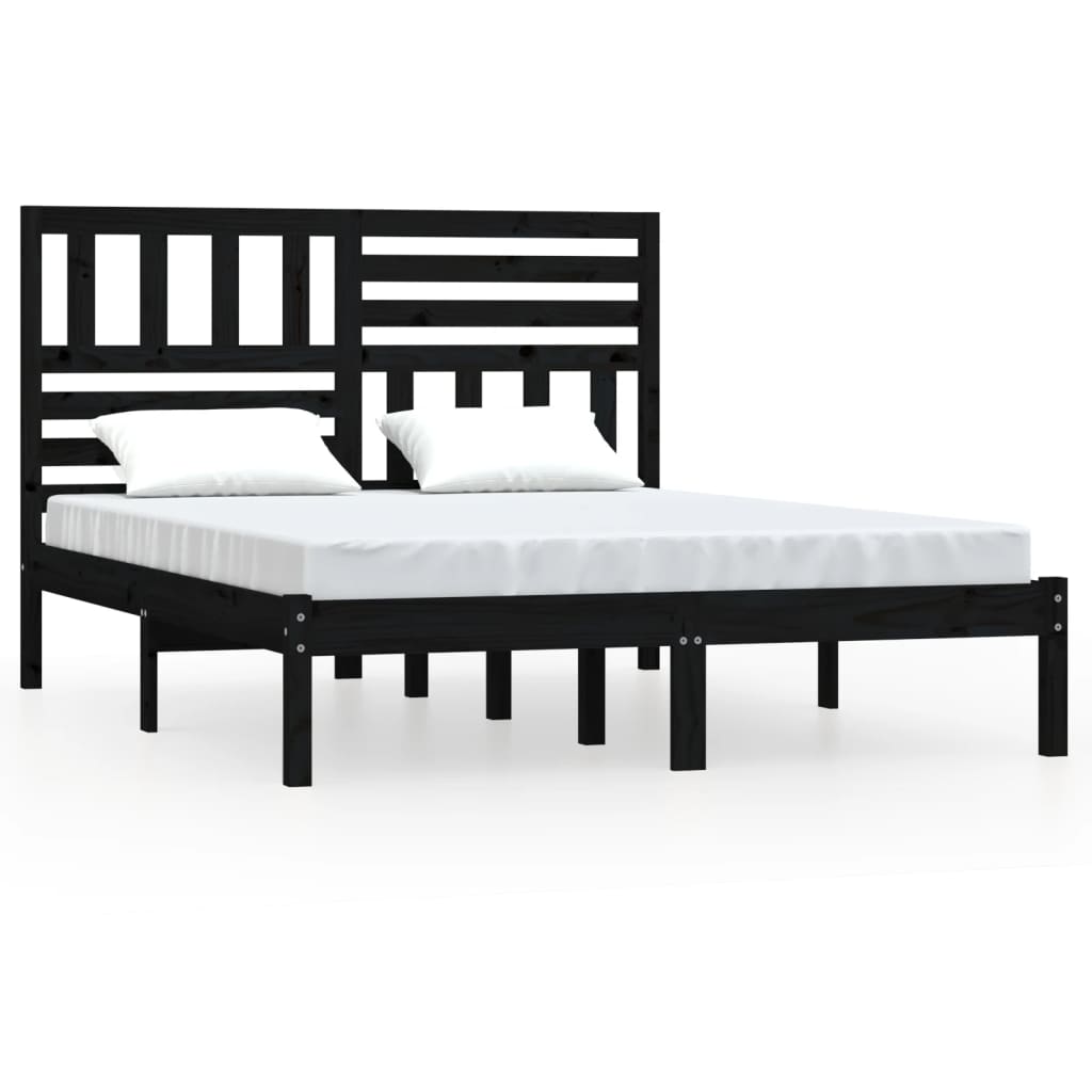 Bed Frame without Mattress Black Solid Wood Pine 140x190 cm