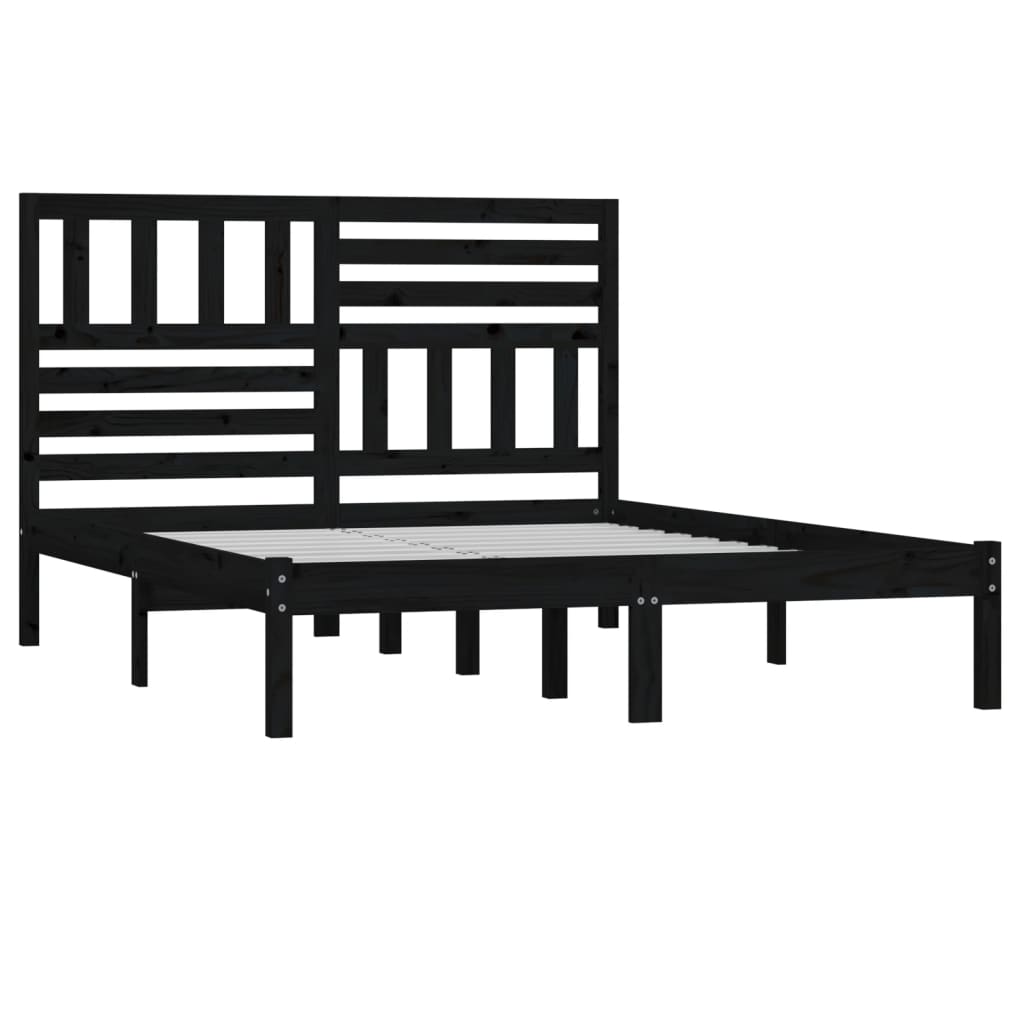 Bed Frame without Mattress Black Solid Wood Pine 140x190 cm
