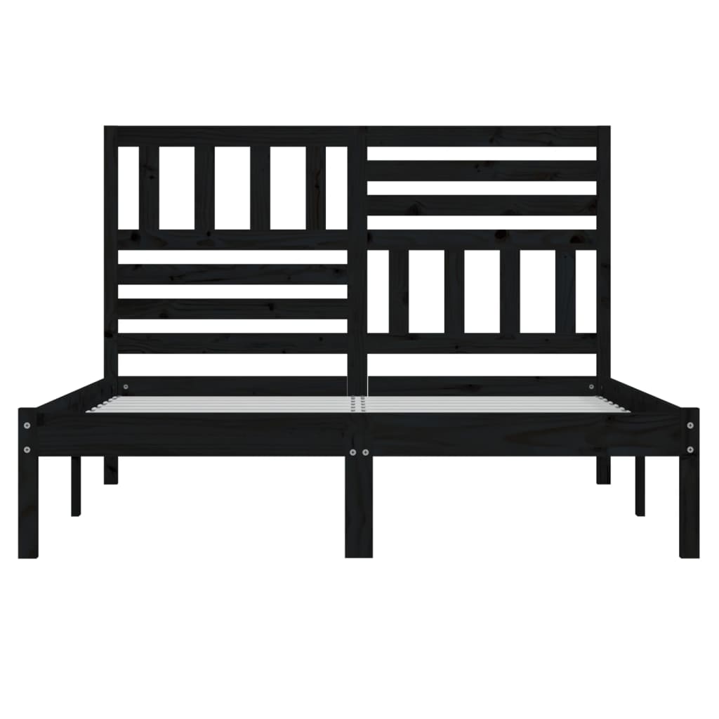 Bed Frame without Mattress Black Solid Wood Pine 140x190 cm