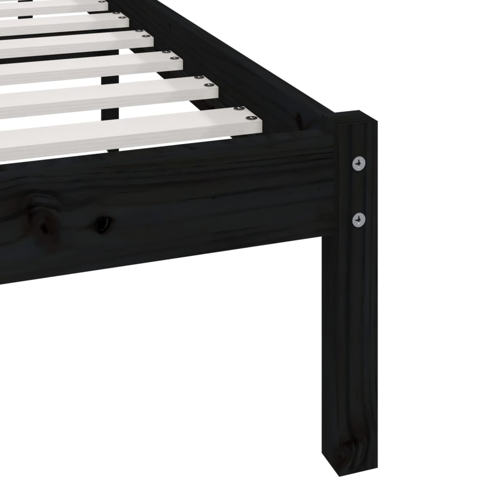 Bed Frame without Mattress Black Solid Wood Pine 140x190 cm