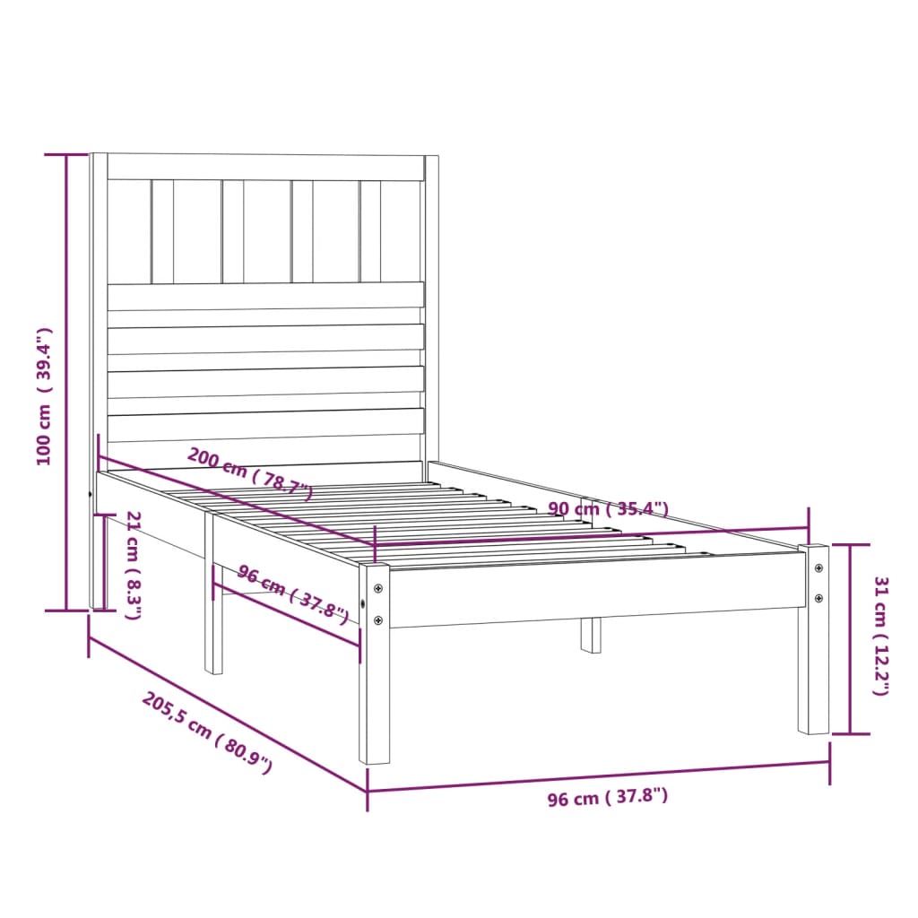 Bed Frame without Mattress Solid Wood Pine 90x200 cm
