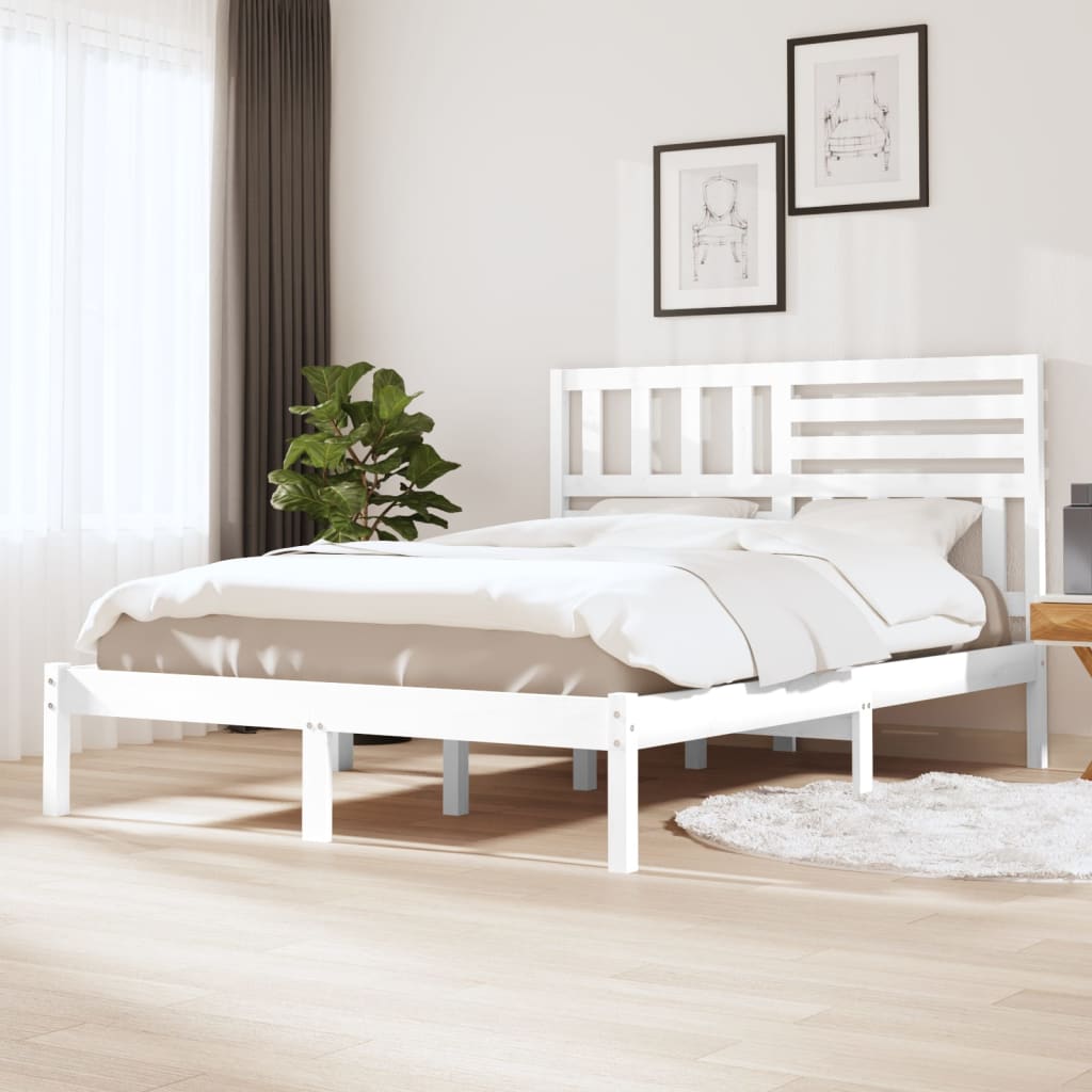 Bed Frame without Mattress White 150x200 cm King Size  Solid Wood Pine