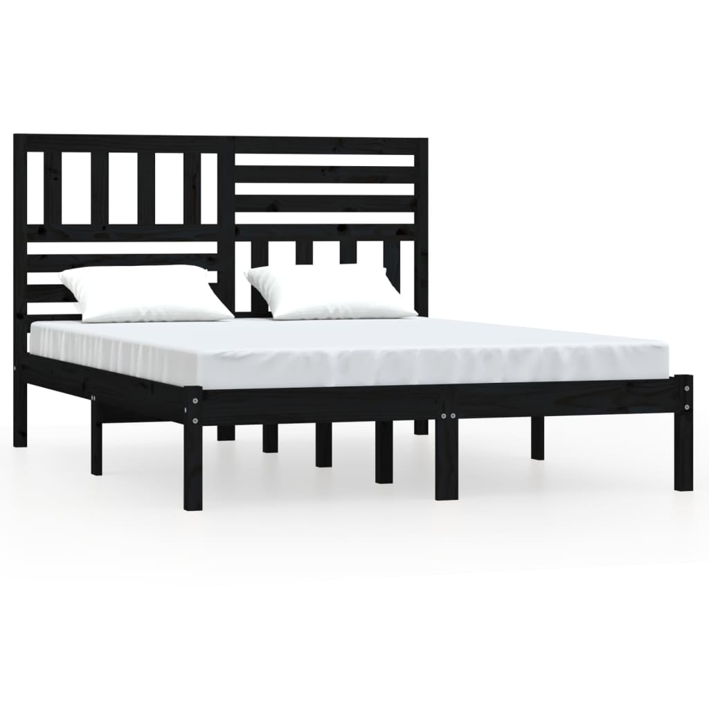Bed Frame without Mattress Black 150x200 cm King Size  Solid Wood Pine
