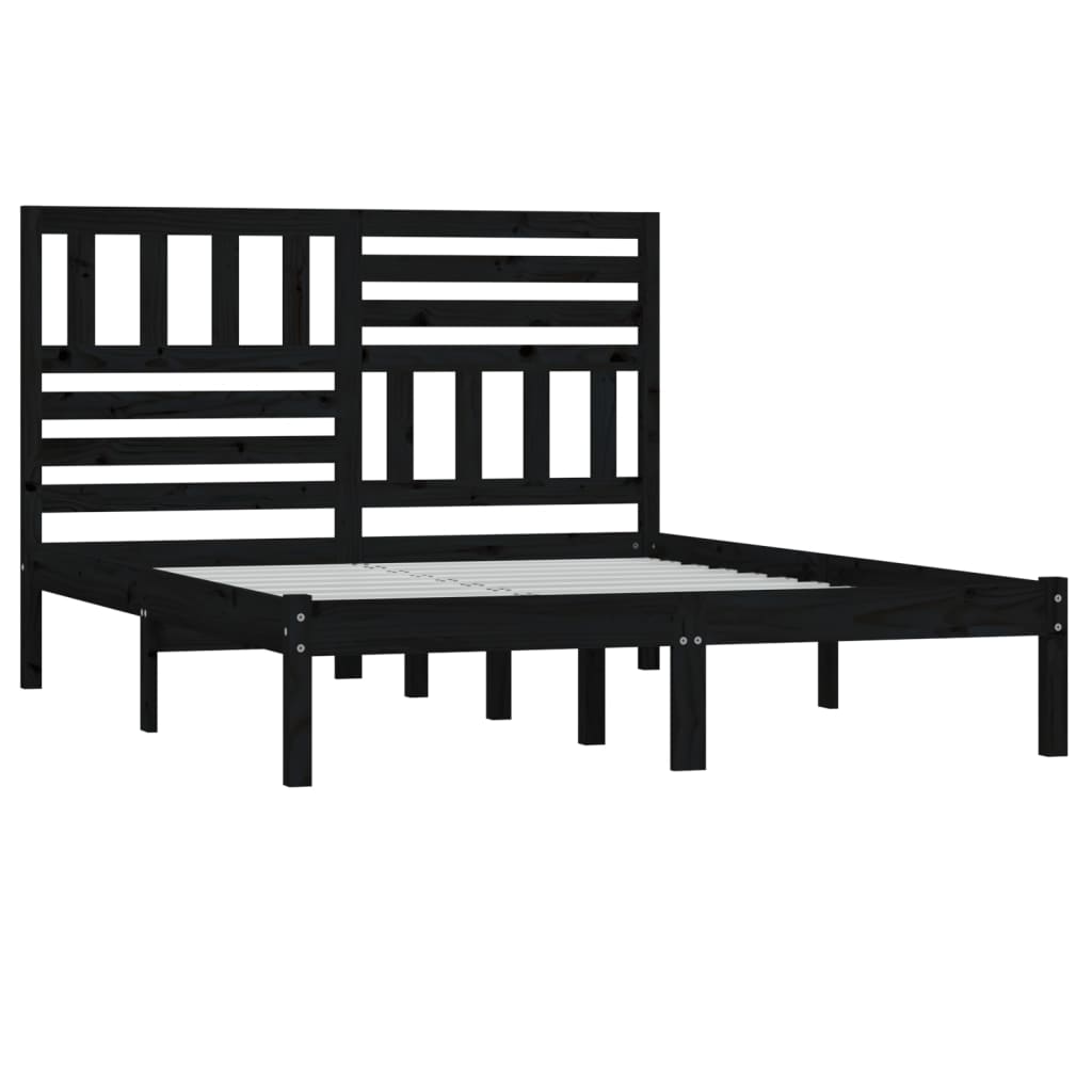 Bed Frame without Mattress Black 150x200 cm King Size  Solid Wood Pine
