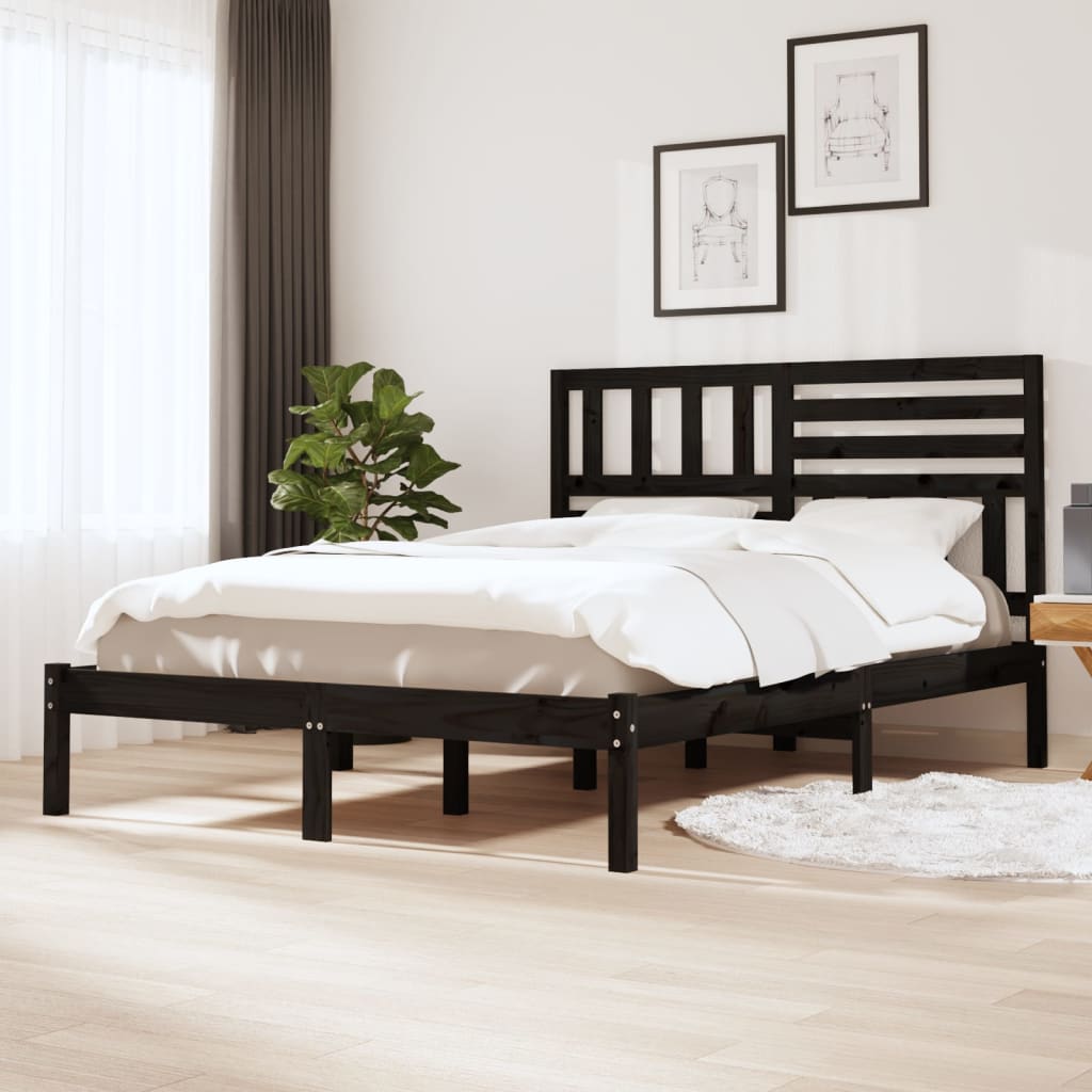 Bed Frame without Mattress Black 150x200 cm King Size  Solid Wood Pine