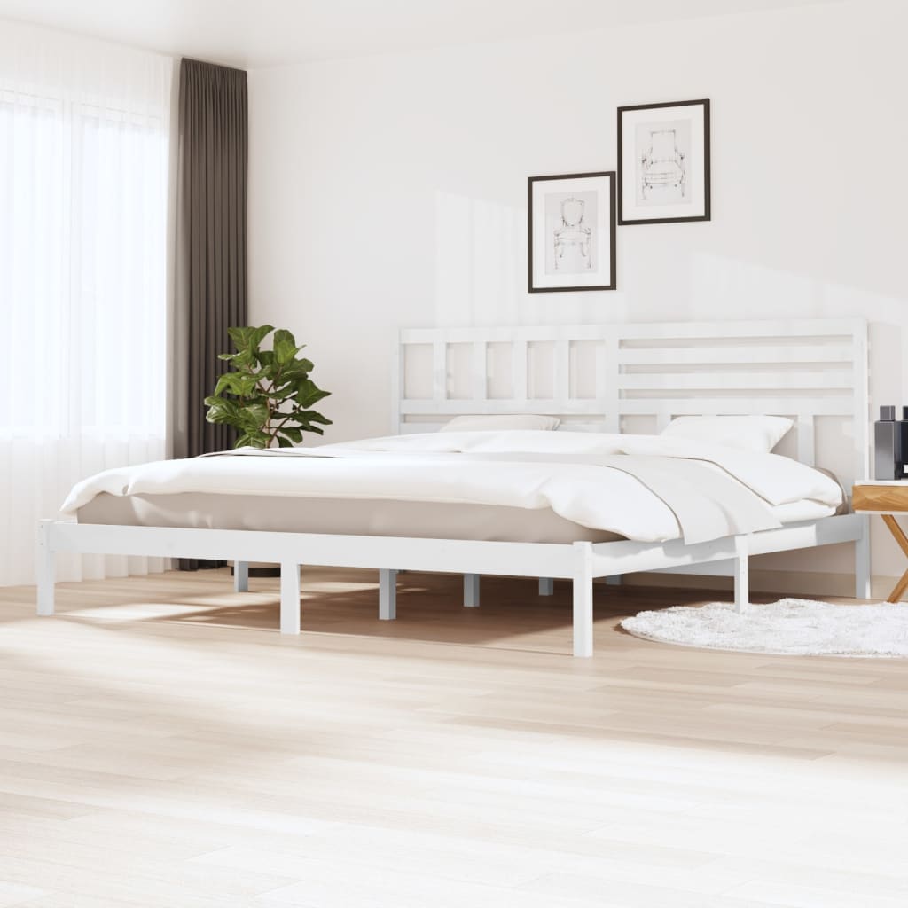 Bed Frame without Mattress White Solid Wood Pine 200x200 cm