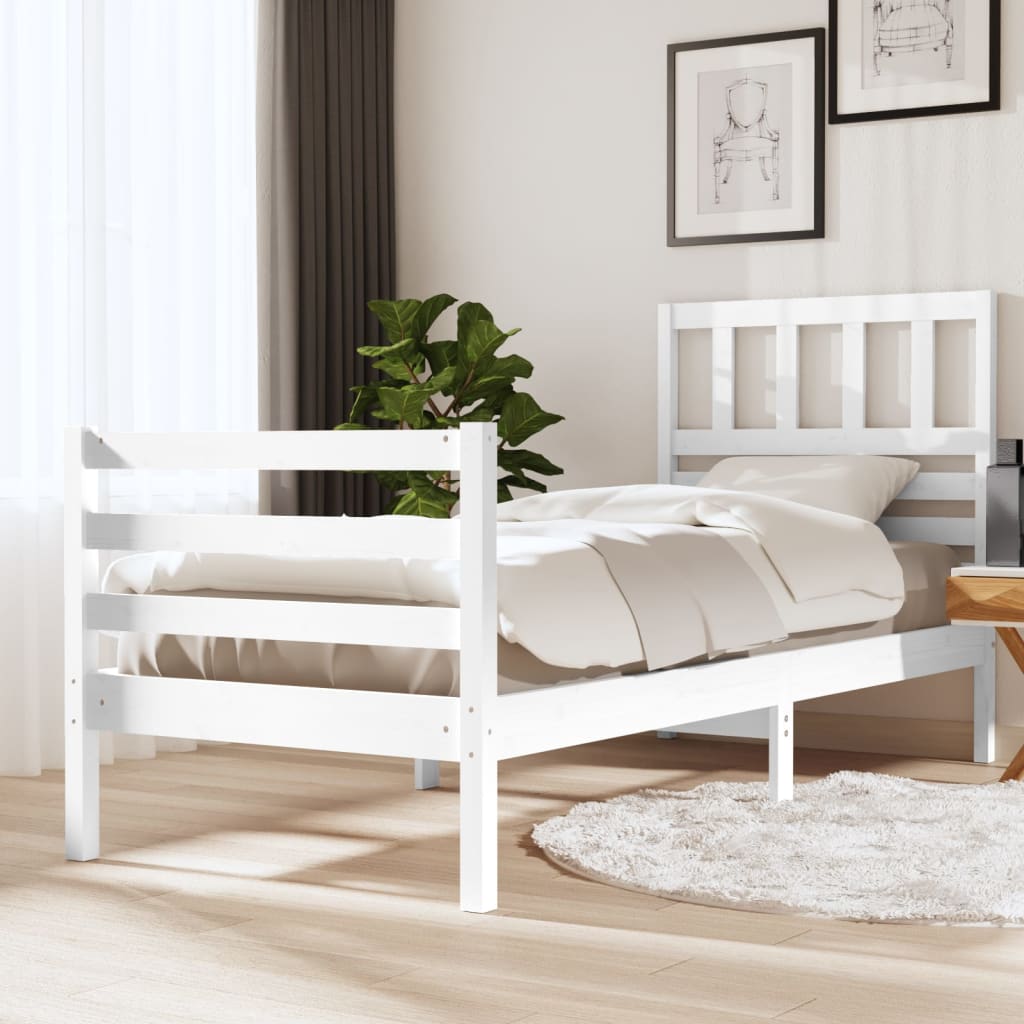 Bed Frame without Mattress White 75x190 cm Small Single  Solid Wood