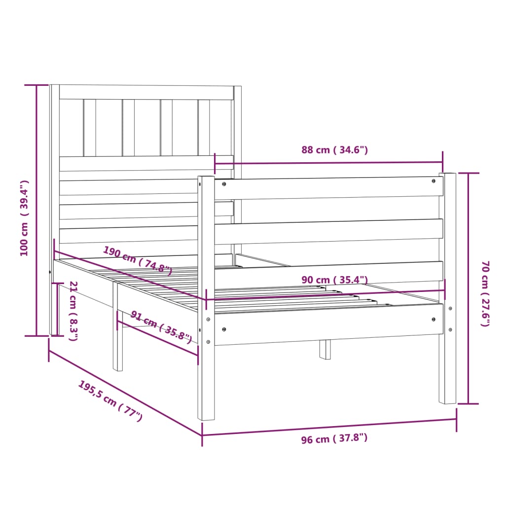Bed Frame without Mattress 90x190 cm Single Single Solid Wood
