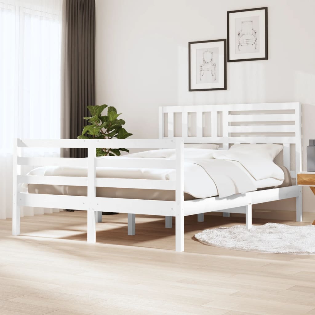 Bed Frame without Mattress White Solid Wood 160x200 cm