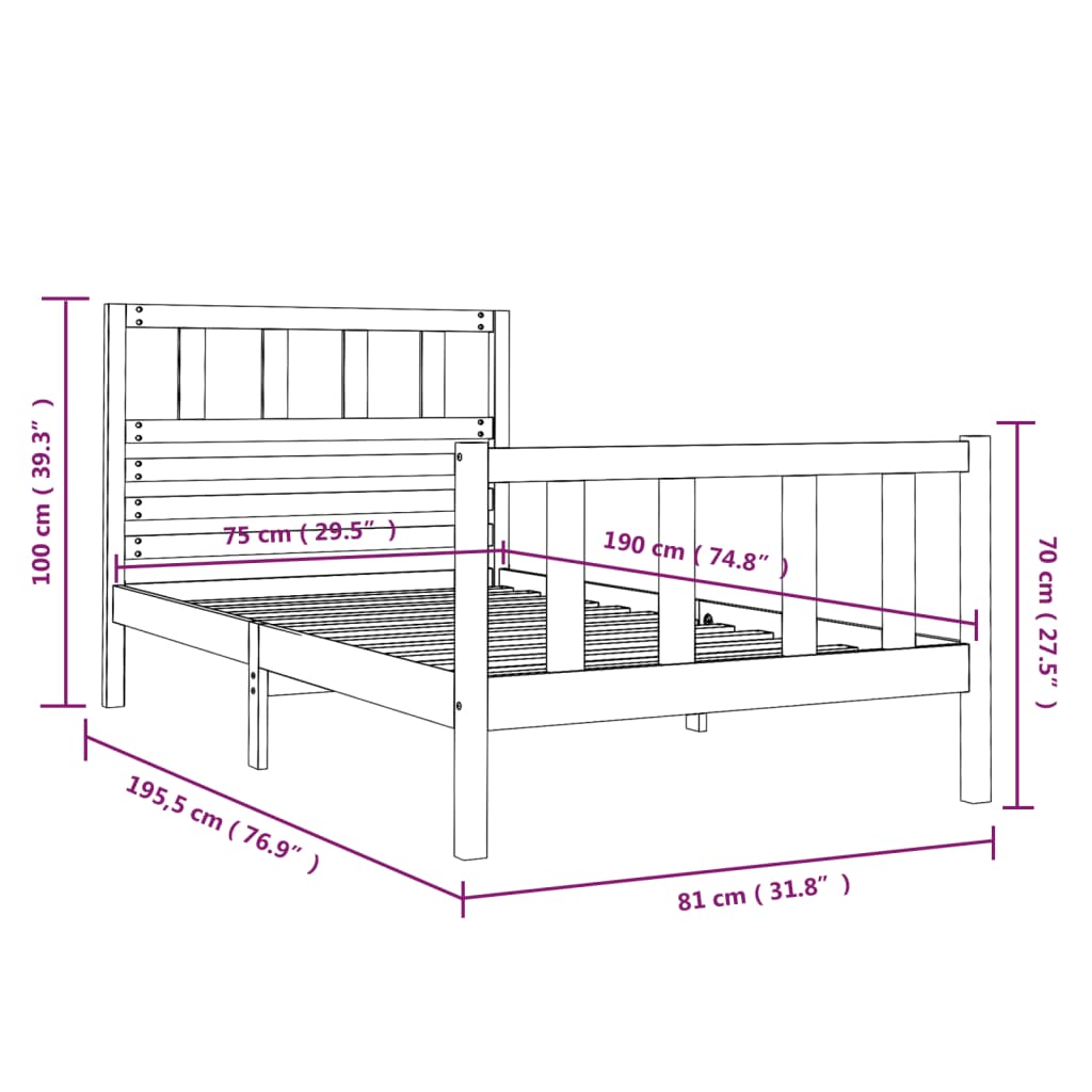 Bed Frame without Mattress Small Single Solid Wood