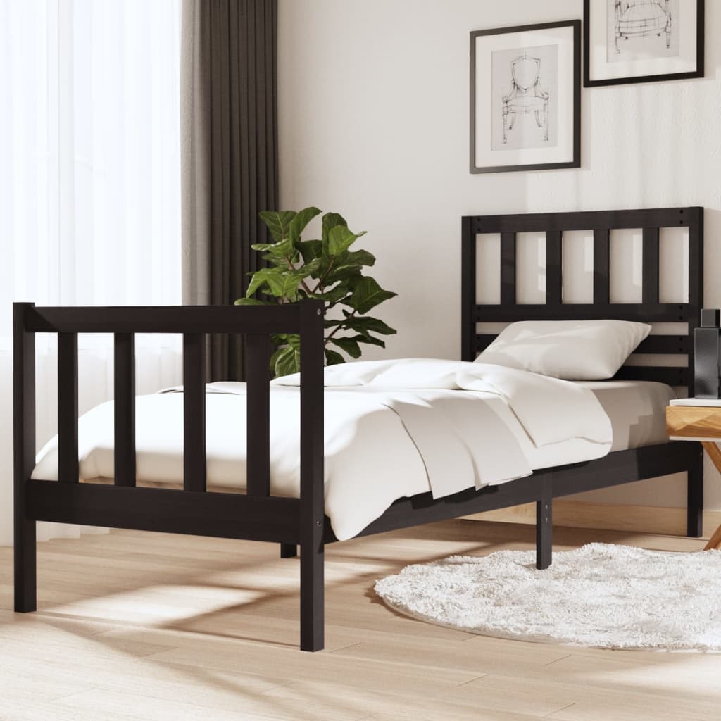 Bed Frame without Mattress Black Small Single Solid Wood
