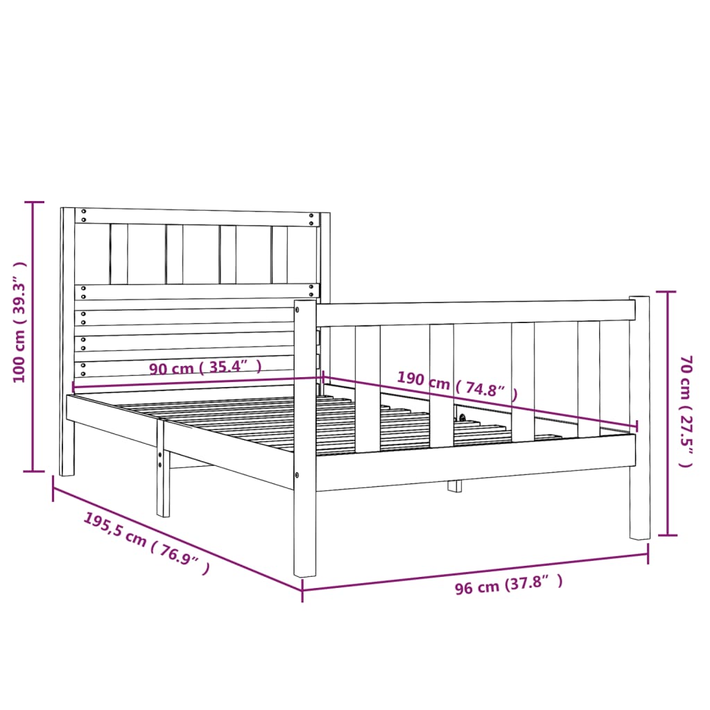 Bed Frame without Mattress Single Solid Wood