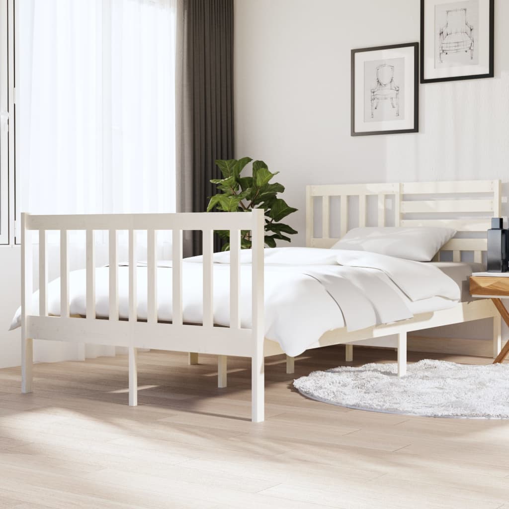 Bed Frame without Mattress White Small Double Solid Wood