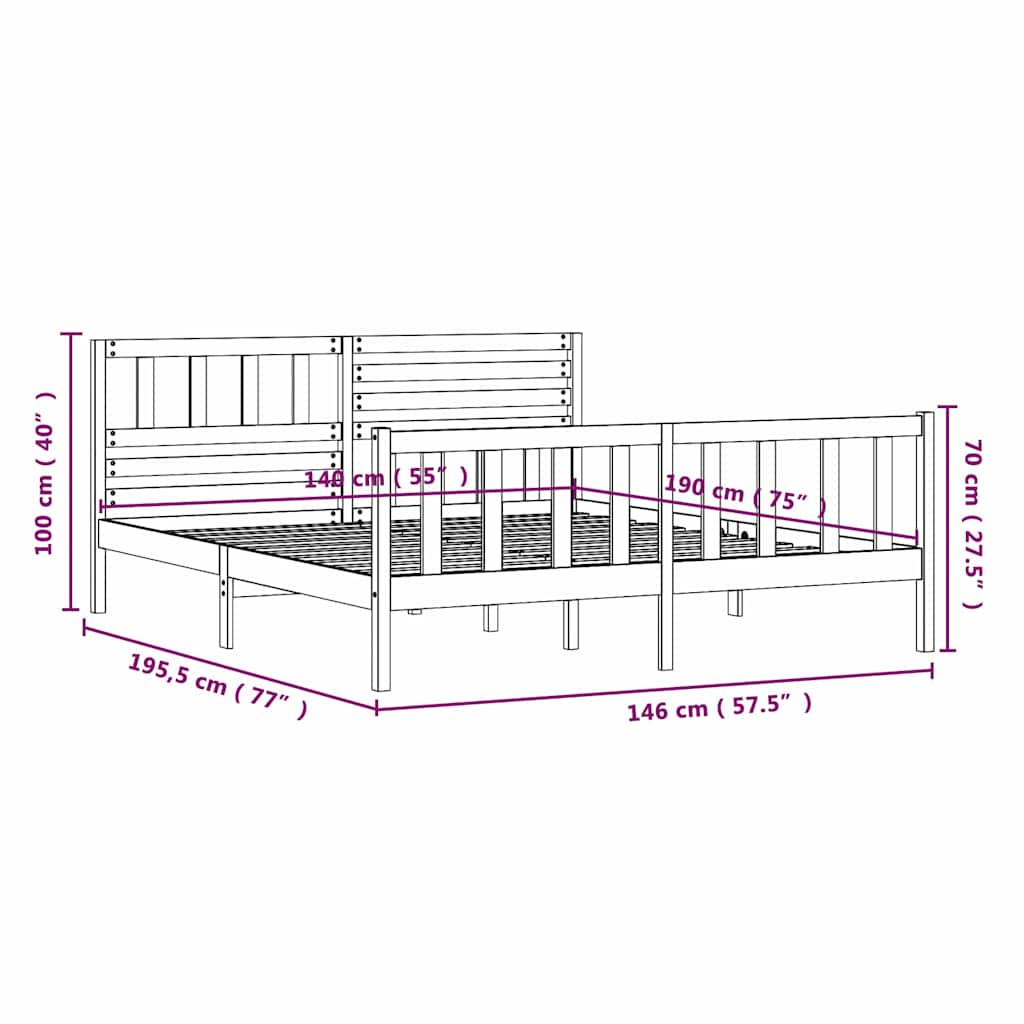 3101133 vidaXL Bed Frame without Mattress Solid Wood 140x190 cm (810062+814144)