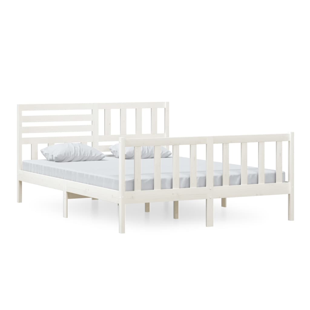 Bed Frame without Mattress White King Size Solid Wood