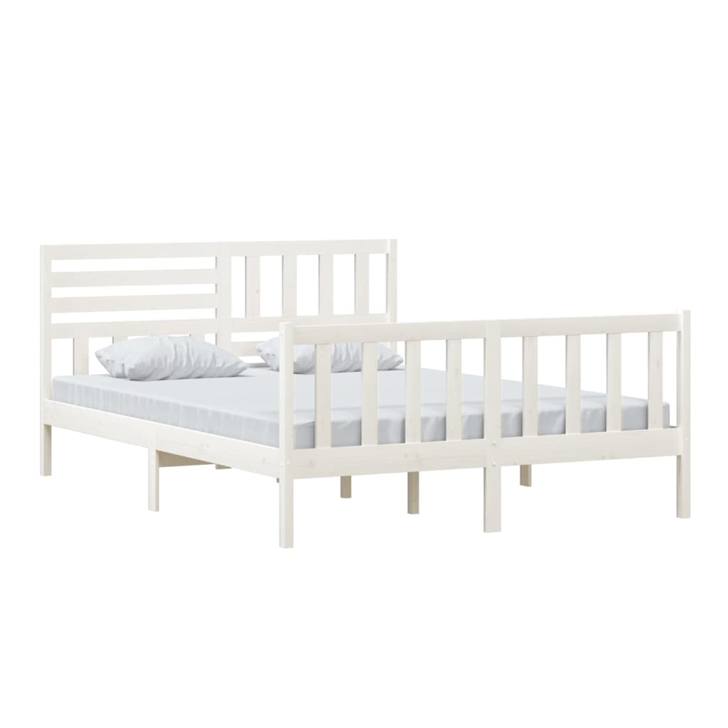 Bed Frame without Mattress White King Size Solid Wood
