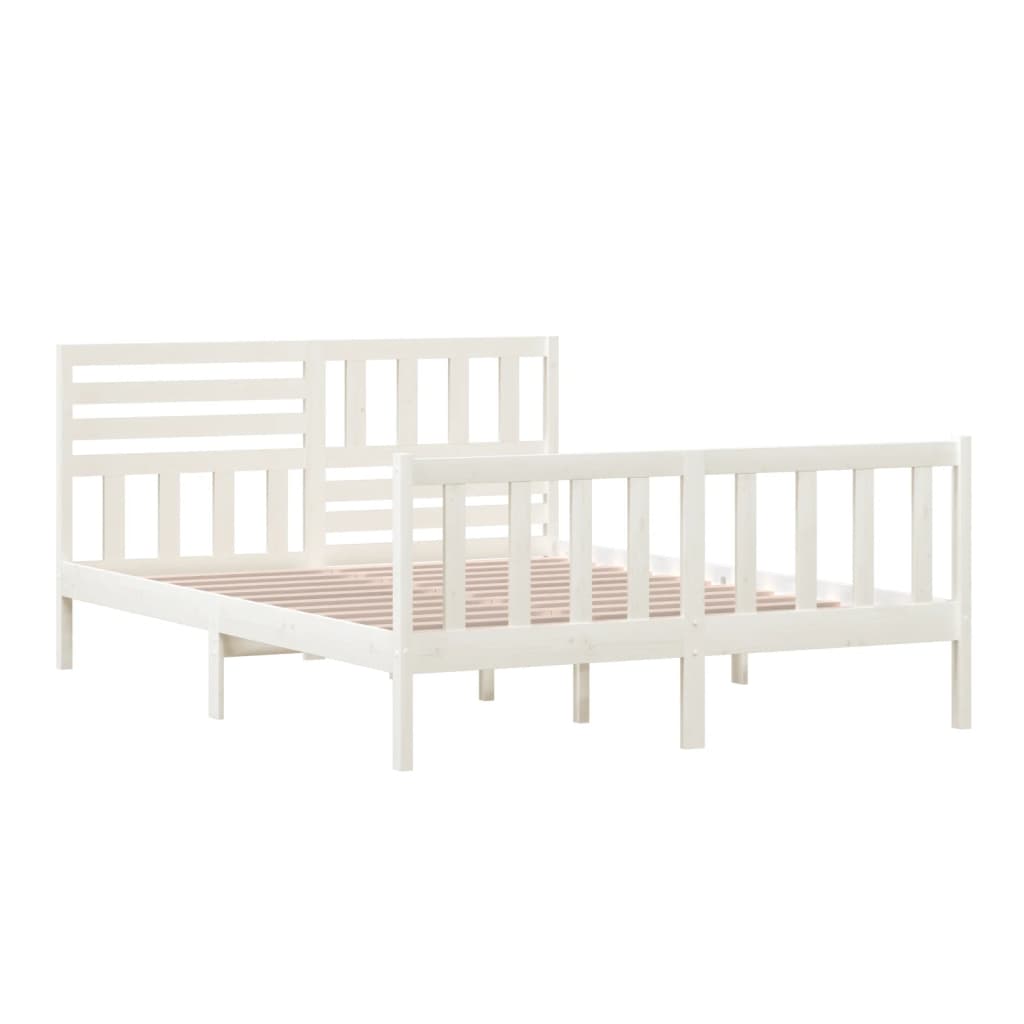 Bed Frame without Mattress White King Size Solid Wood