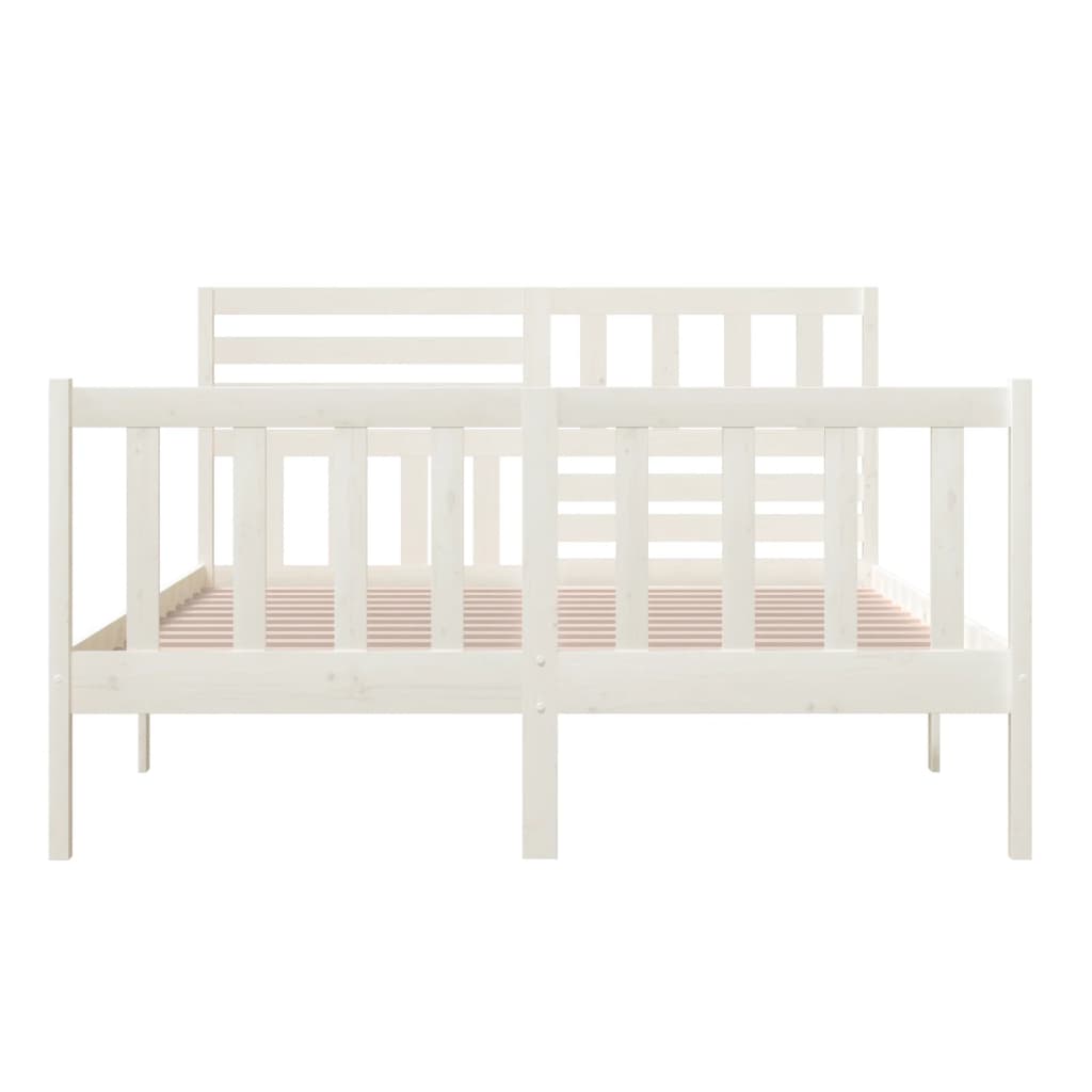 Bed Frame without Mattress White King Size Solid Wood