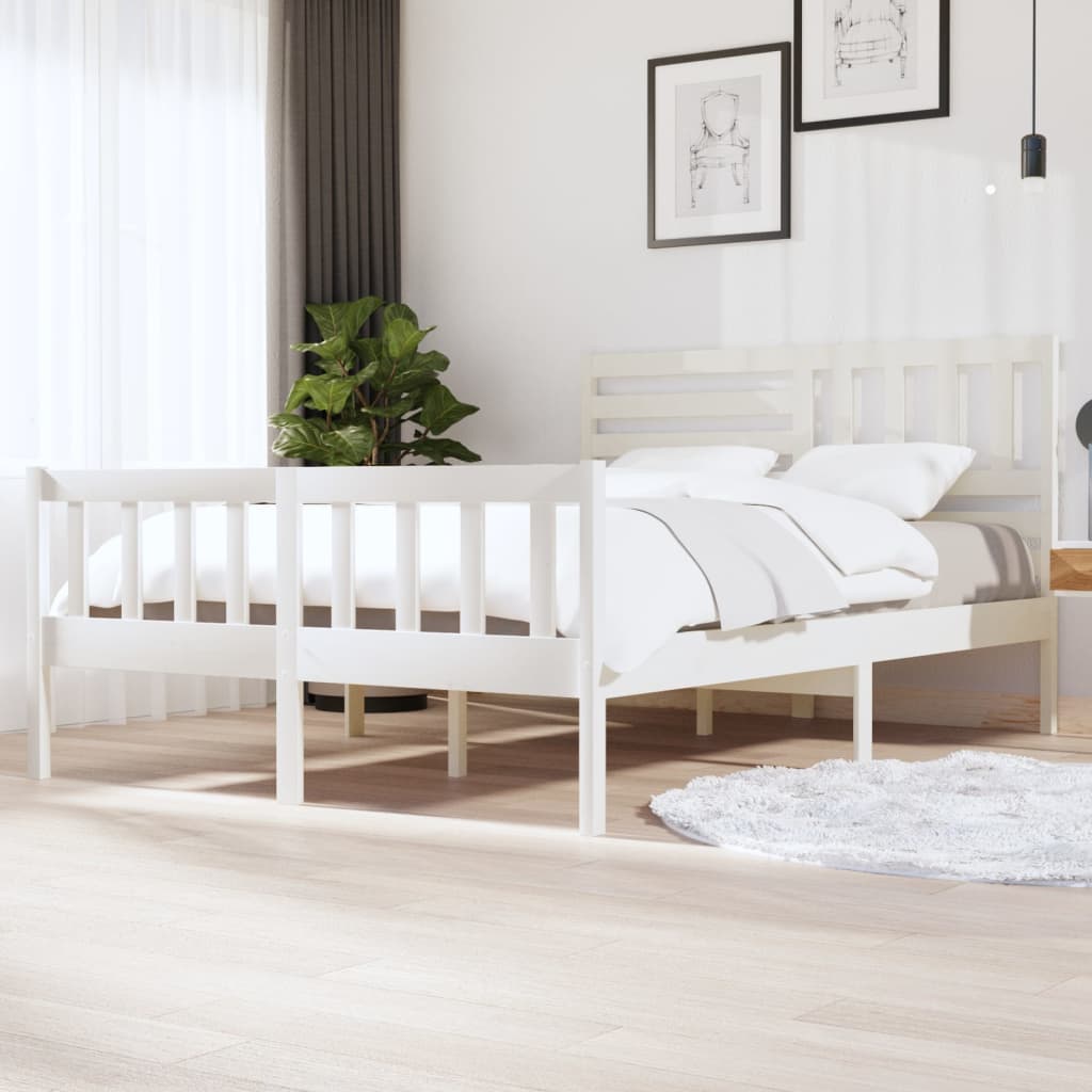 Bed Frame without Mattress White King Size Solid Wood