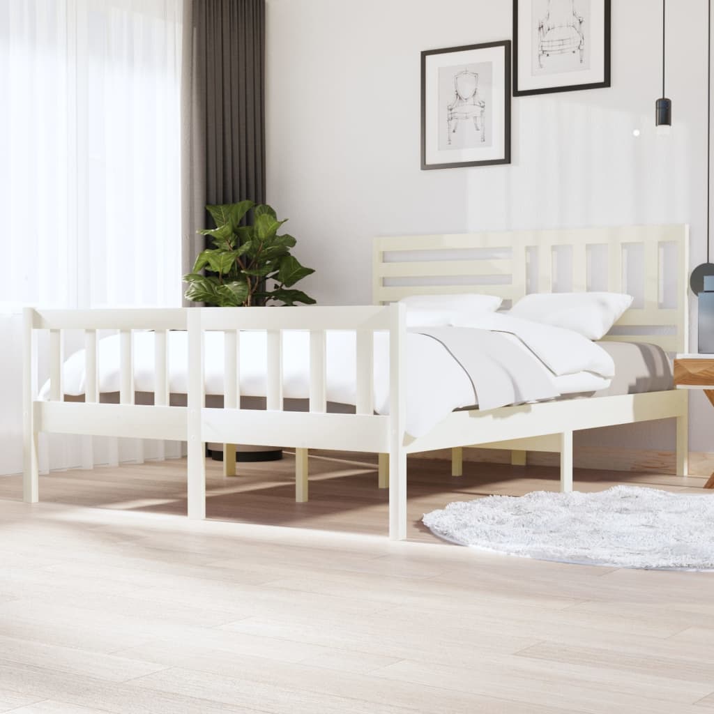 3101164 vidaXL Bed Frame without Mattress White Solid Wood 160x200 cm (810093+814155)