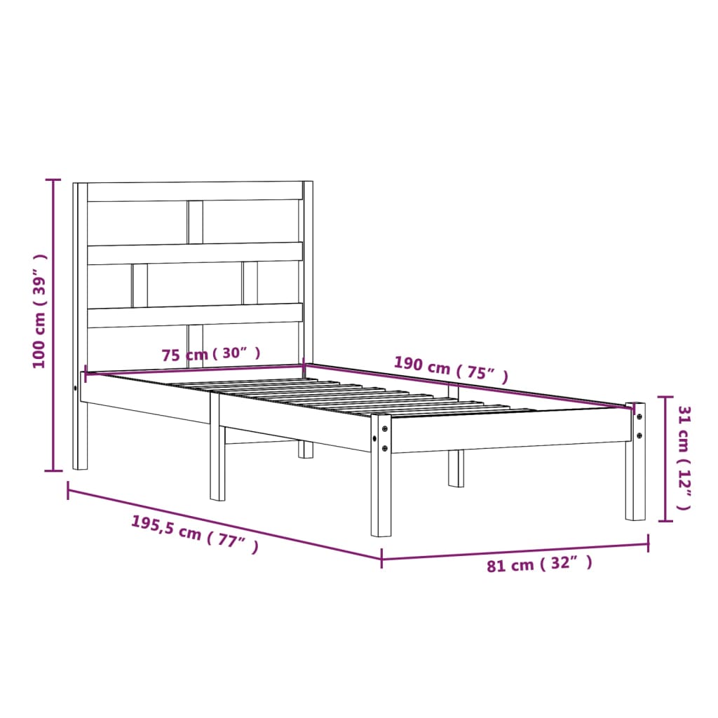 Bed Frame without Mattress Black Small Single Solid Wood
