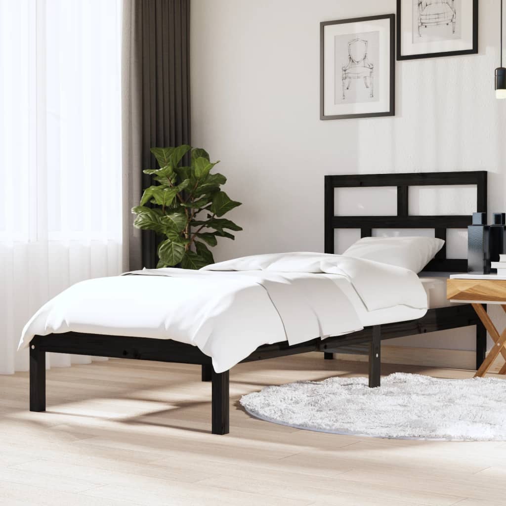 Bed Frame without Mattress Black Small Single Solid Wood