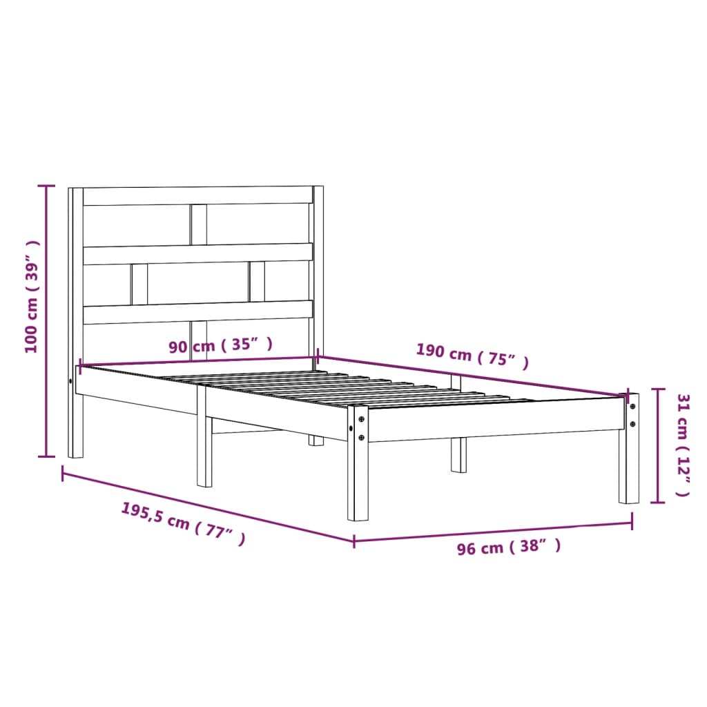 Bed Frame without Mattress Single Solid Wood