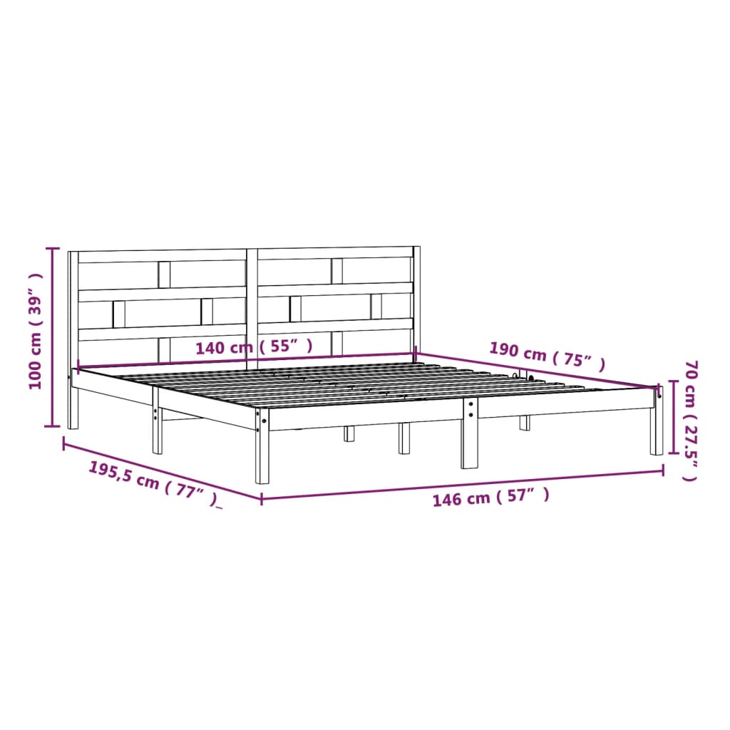 3101202 vidaXL Bed Frame without Mattress Black Solid Wood 140x190 cm (810001+814198)