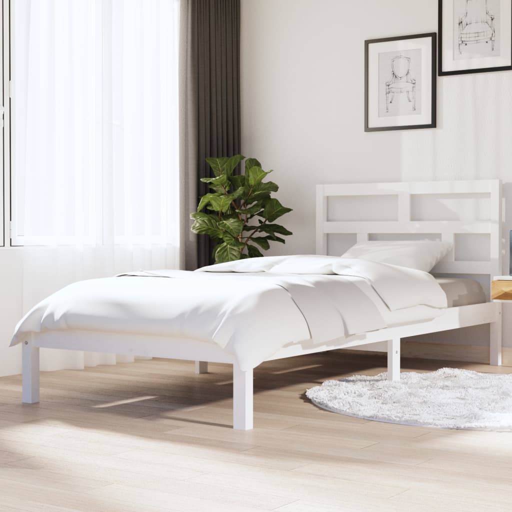 3101204 vidaXL Bed Frame without Mattress White Solid Wood 90x200 cm (810003+814175)
