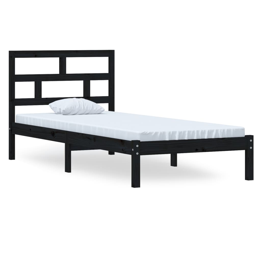3101212 vidaXL Bed Frame without Mattress Black Solid Wood 100x200 cm (810011+814183)