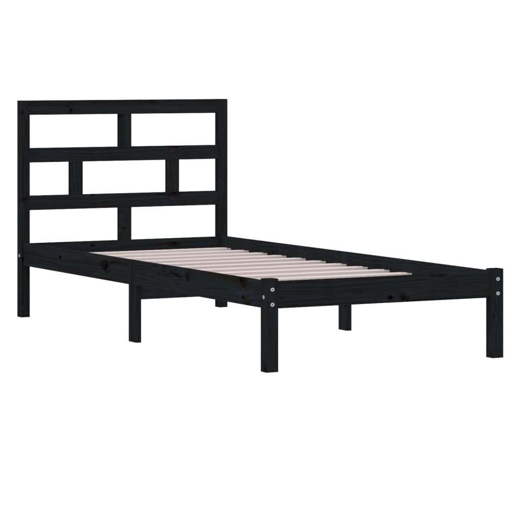 3101212 vidaXL Bed Frame without Mattress Black Solid Wood 100x200 cm (810011+814183)