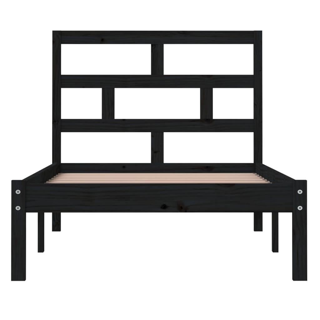 3101212 vidaXL Bed Frame without Mattress Black Solid Wood 100x200 cm (810011+814183)