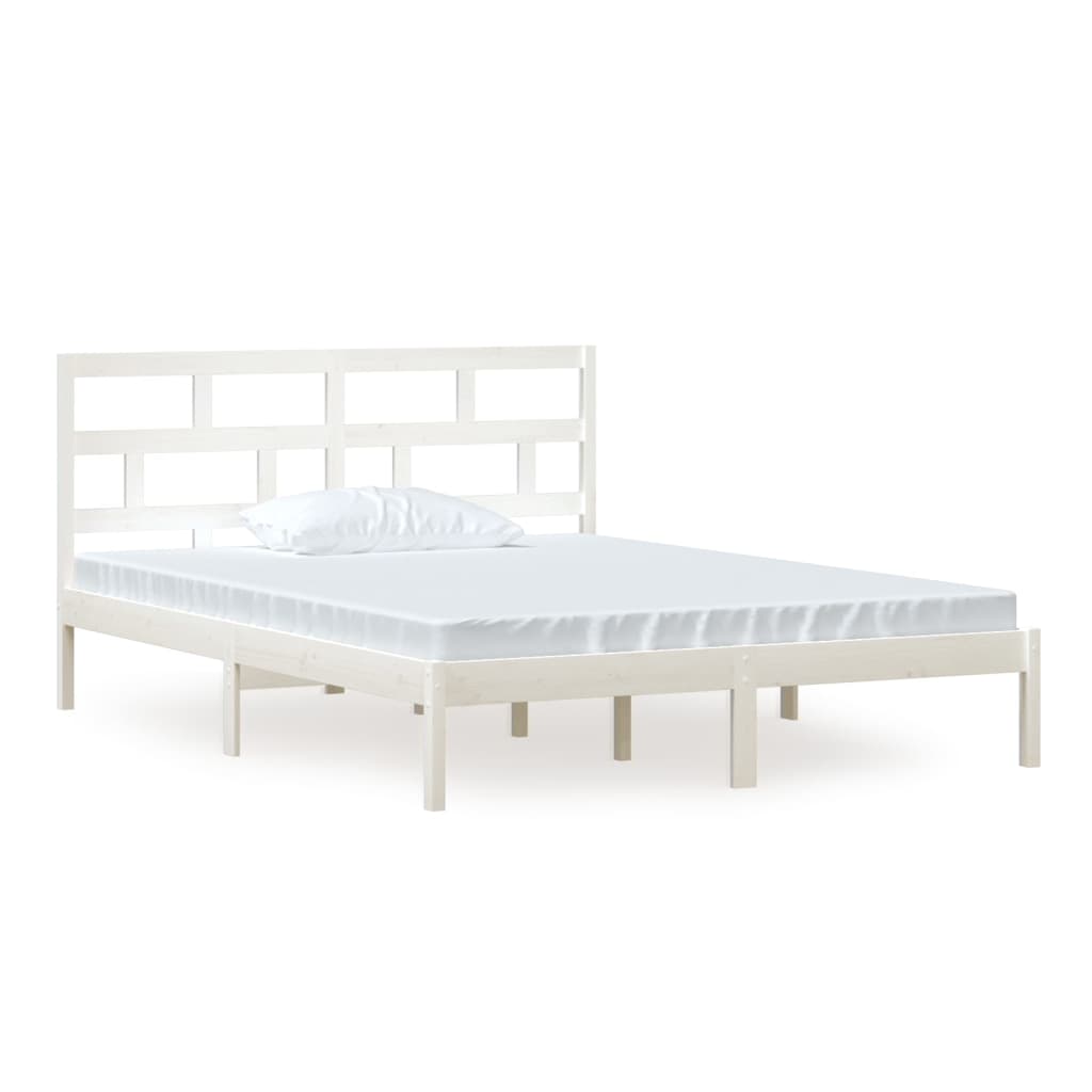 Bed Frame without Mattress White King Size Solid Wood