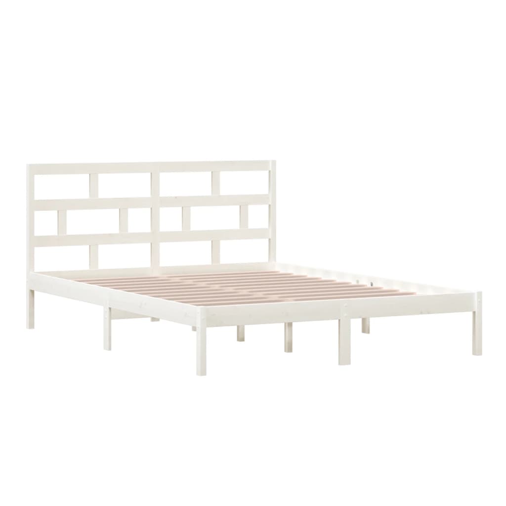 Bed Frame without Mattress White King Size Solid Wood